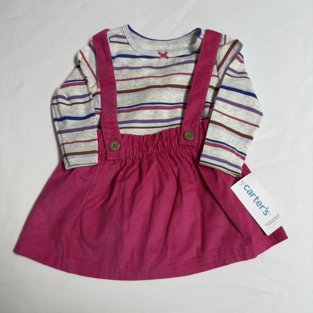 Carter's 2 piece Striped Tee & Corduroy Jumper Set Baby Girl Size 9 Months